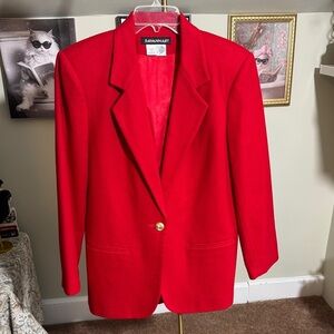 NWOT Vintage Savannah Bold Red 100% Wool Blazer with Single Button Closure
